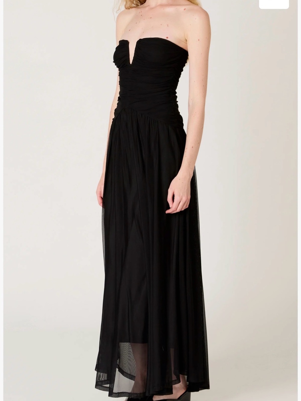 Strapless Black Maxi Dress with Notch Neckline